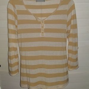 Oliva Moon White & Yellow Striped 3/4 Sleeve Top